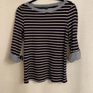 Nautica 3/4 sleeve Navy White Striped Top medium